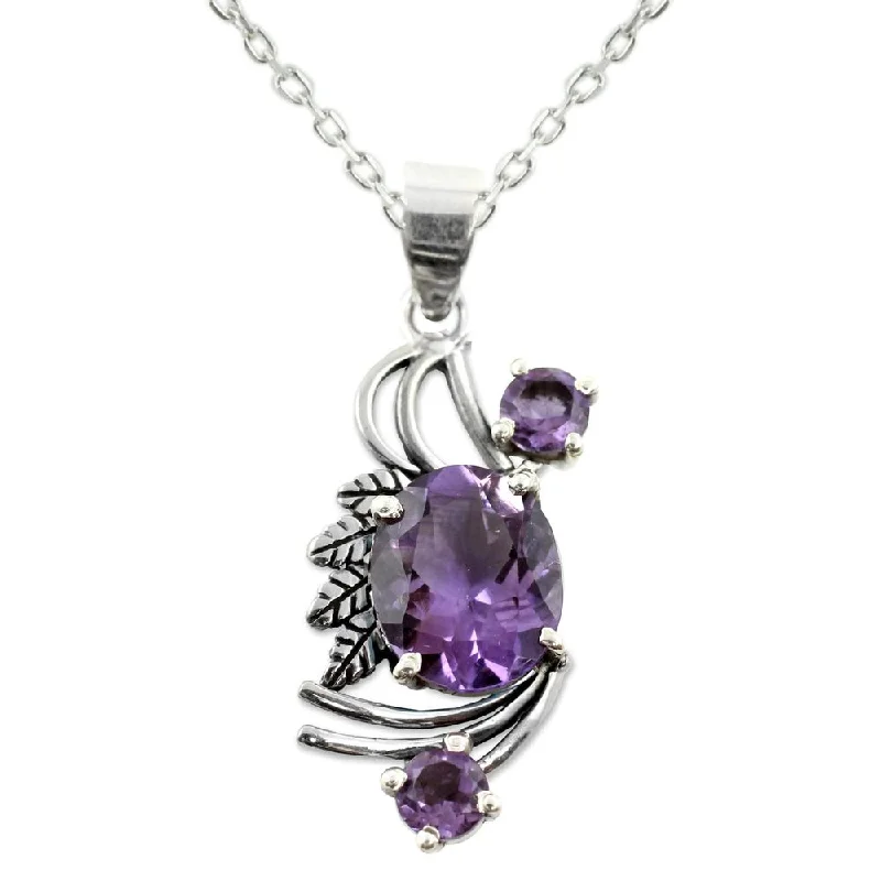 custom letter necklace-Handmade Amethyst Pendant Necklace, 'Mughal Romance' (India) - 7'6" x 9'6"