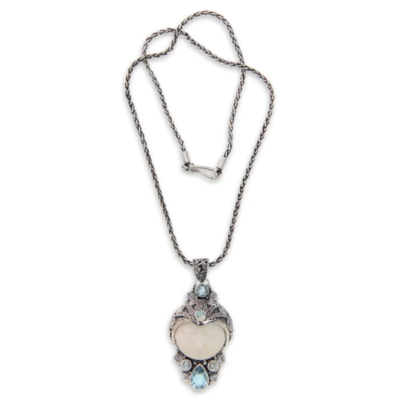 chunky pendant necklace-Handmade Blue Topaz and Pendant Necklace, 'Dayang Sumbi' (Indonesia) - 7'6" x 9'6"