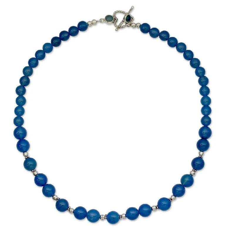 layered necklace set-Handmade Chalcedony Strand Necklace, 'Heavenly Sky' (India)