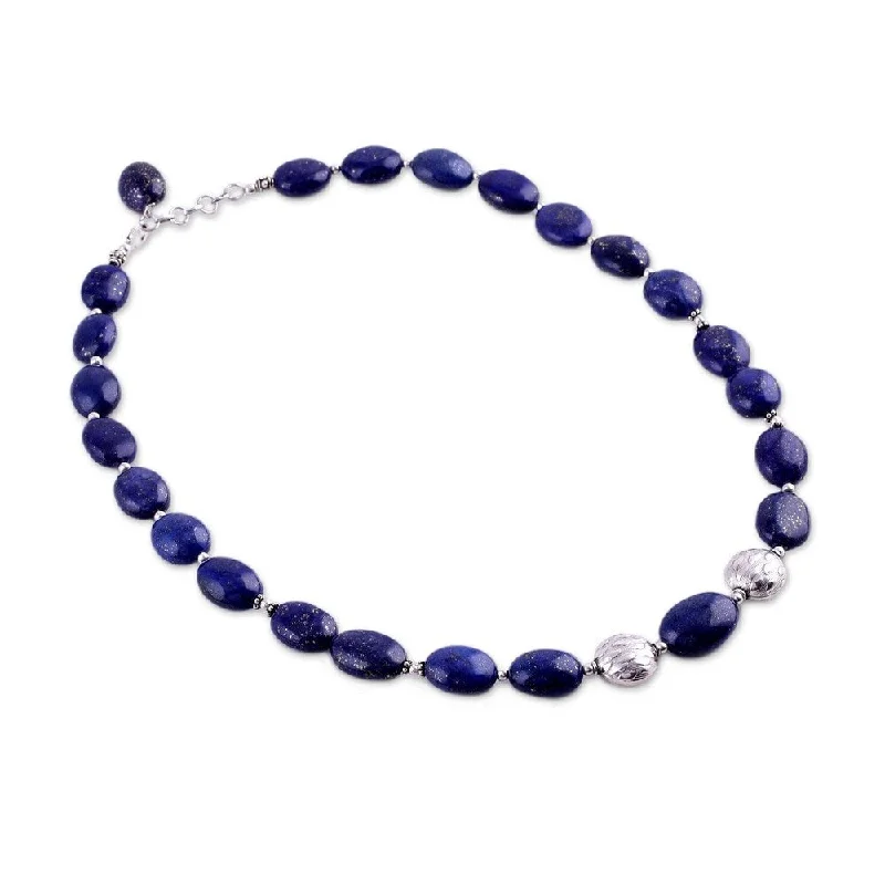 lucky charm necklace-Handmade Forever Love Oval Lapis Lazuli Beads Necklace (India)