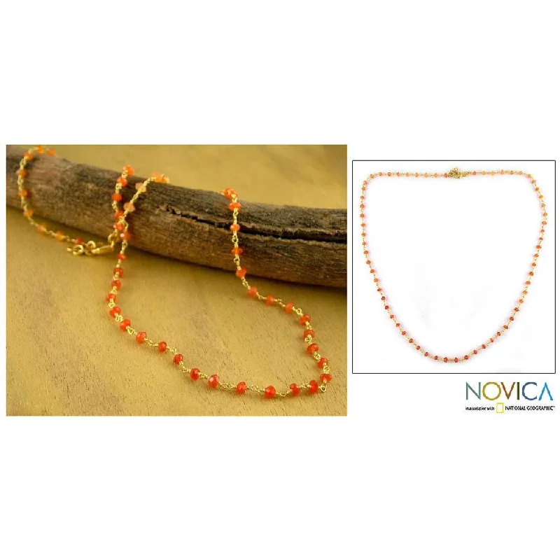 personalized message necklace-Handmade gold-plated 'Ginger' Carnelian Necklace (India)