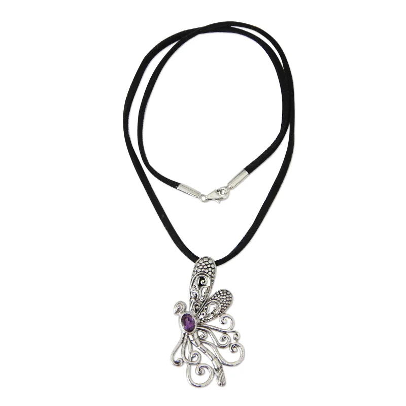 personalized family necklace-Handmade Island Butterfly Amethyst Sterling Silver Necklace (Indonesia)