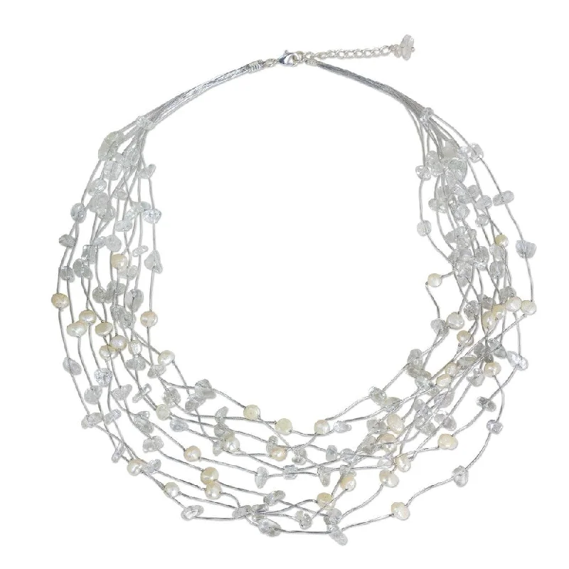 custom diamond necklace-Handmade Silk Cascade Freshwater Pearl and Quartz Necklace (Thailand)