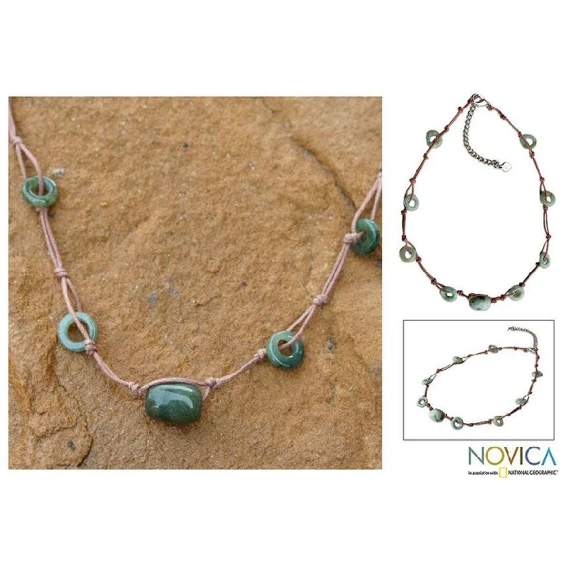 adjustable gold necklace-Handmade Stainless Steel 'Harmonious Life' Jade Necklace (Thailand)