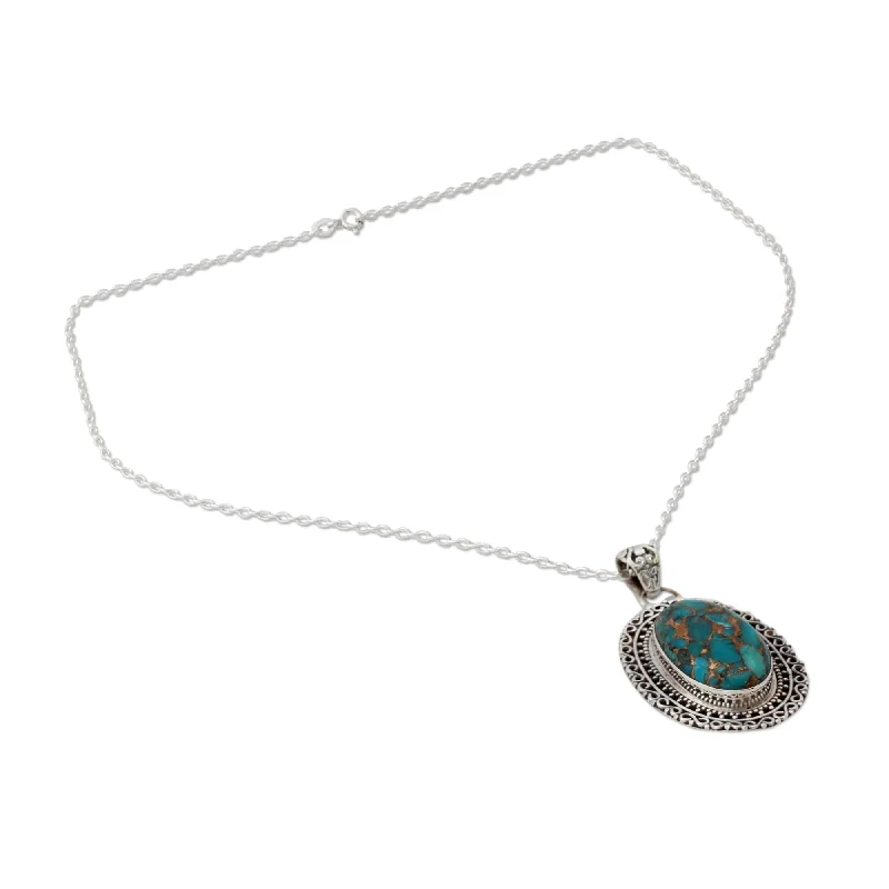 cute pendant necklace-Handmade Sterling Silver 'Blue Blossom' Composite Turquoise Necklace (India) - 7'6" x 9'6"