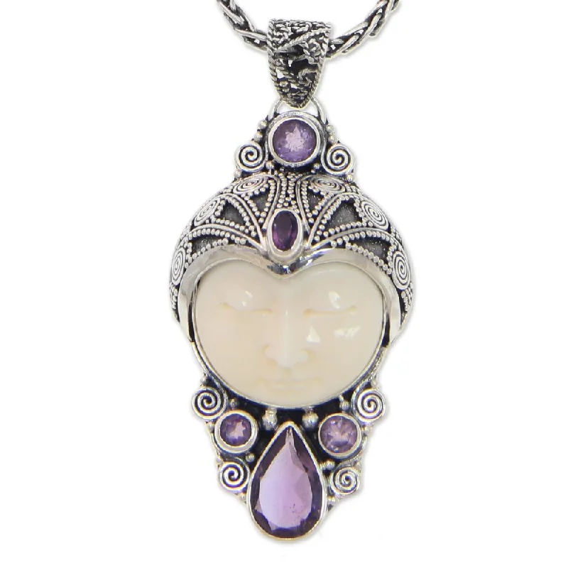 cubic zirconia necklace-Handmade Sterling Silver 'Candra Kirana' Amethyst Necklace (Indonesia) - 18.0" L x 0.2" W