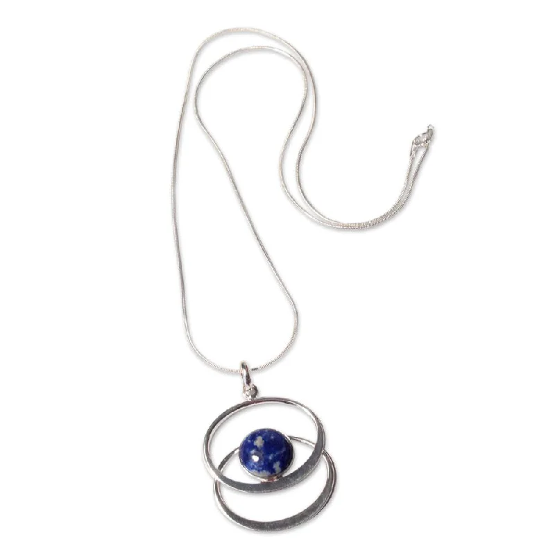 leather and silver necklace-Handmade Sterling Silver 'Cuddle Me Blue' Lapis Lazuli Necklace (Peru)