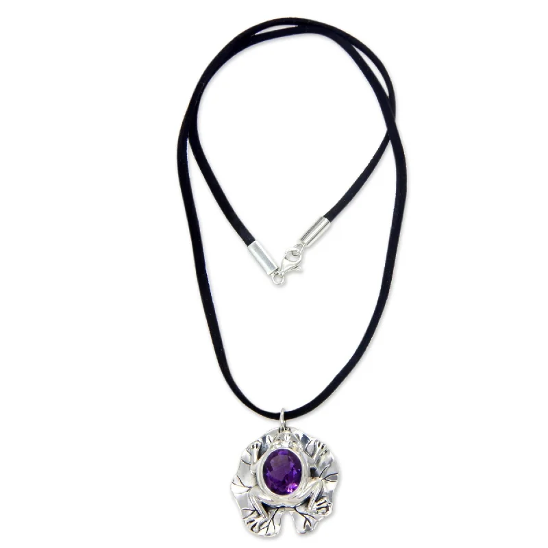 silver heart pendant necklace-Handmade Sterling Silver 'Frog Prince' Amethyst Necklace (Indonesia)