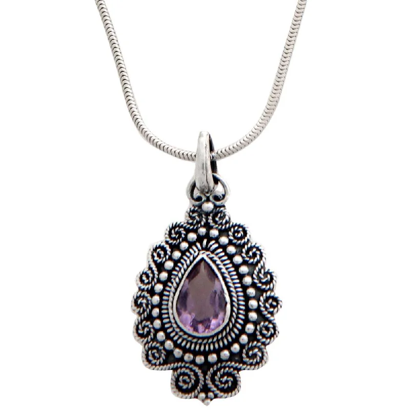 minimalist necklace for women-Handmade Sterling Silver 'Queen of Bali' Amethyst Necklace (Indonesia)