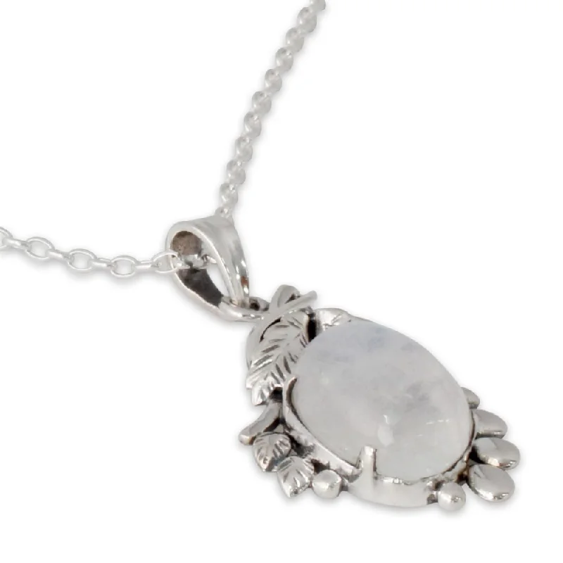 crystal necklace for women-Handmade Sterling Silver 'Radiance' Rainbow Moonstone Necklace (India)