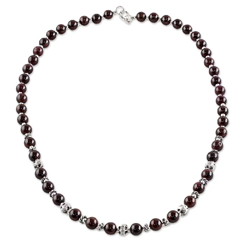 vintage silver necklace-Handmade Sterling Silver 'Simple Grace' Garnet Necklace (Thailand)