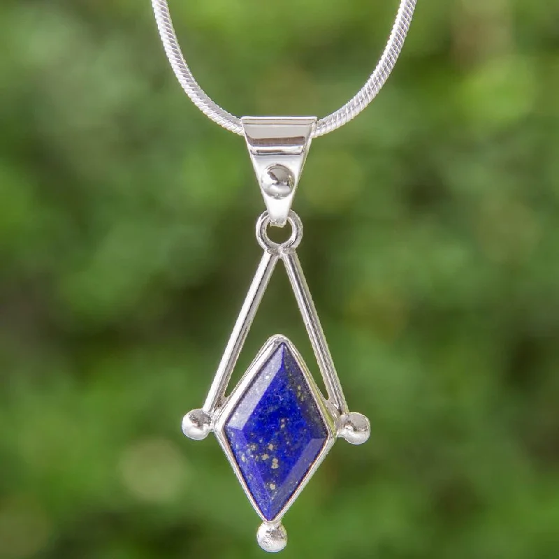 boho necklace for women-Handmade Sterling Silver 'Spark of Blue' Lapis Lazuli Necklace (Mexico)