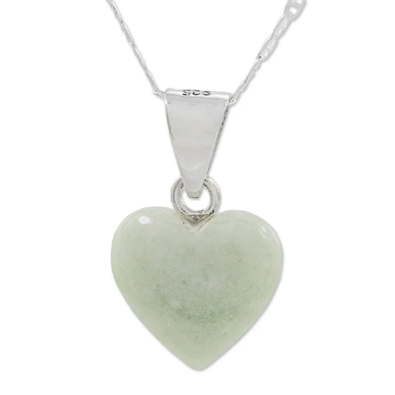 moon pendant necklace-Jade Handmade Pendant Necklace, 'Mayan Heart' (Guatemala) - 7'6" x 9'6"