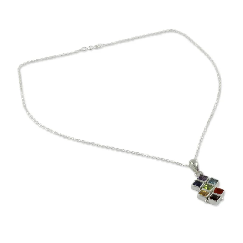 small pendant necklace-Multi-Gemstone Chakra Necklace, 'Wellness' (India)