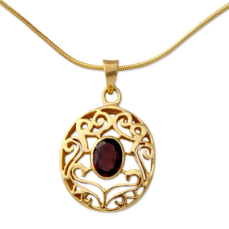 minimalist necklace for women-NOVICA Golden Goddess, Gold vermeil and garnet choker