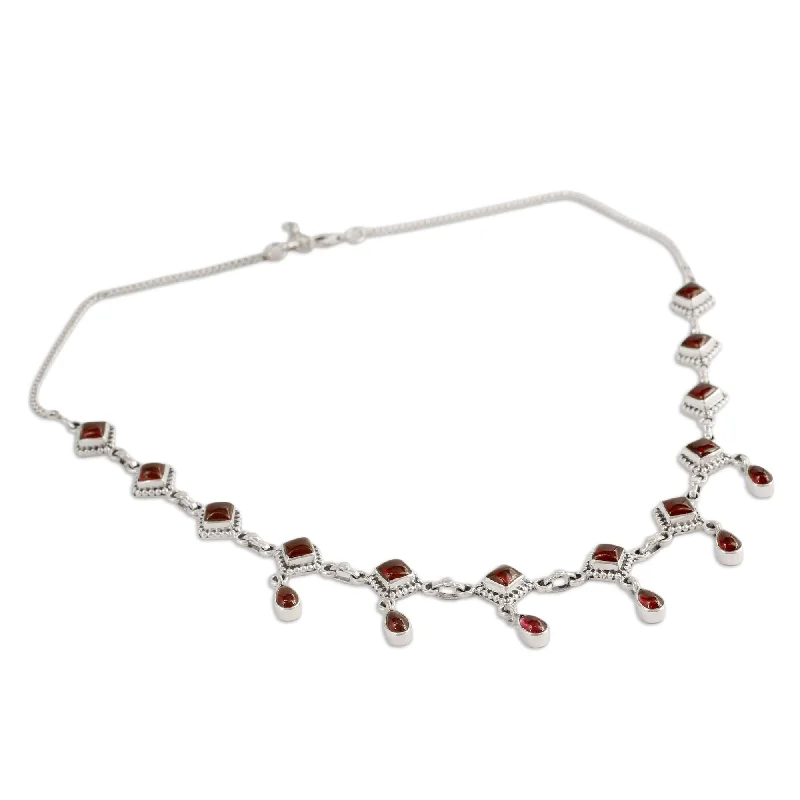 engraved sterling silver necklace-NOVICA Handmade Sterling Silver 'Queen of Diamonds' Garnet Necklace (India) - 7'6" x 9'6"