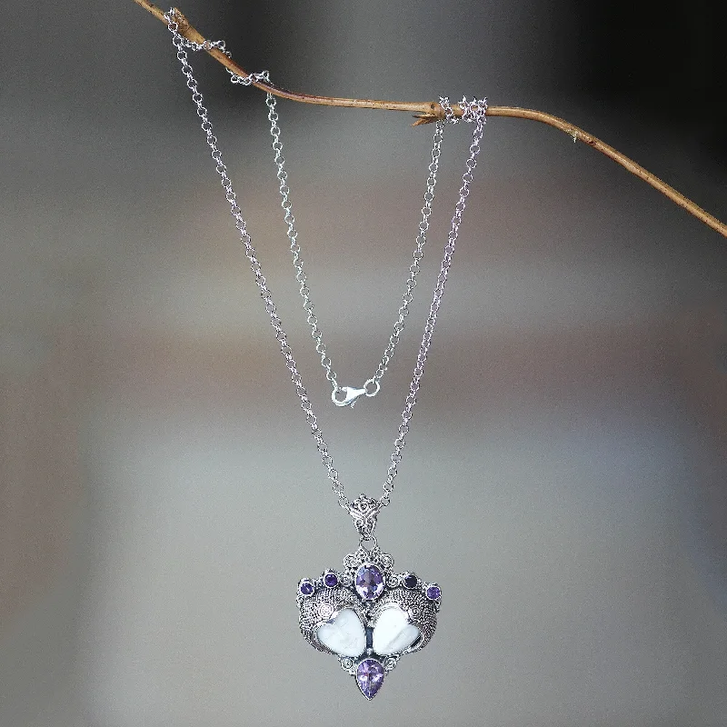 minimalist necklace for women-NOVICA Handmade Sterling Silver 'Royal Romance' Amethyst Necklace (Indonesia) - 7'6" x 9'6"