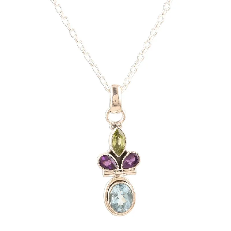 rose gold necklace for women-NOVICA Petal Party, Multi-gemstone pendant necklace