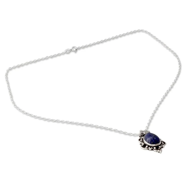 engraved sterling silver necklace-NOVICA Sterling Silver 'Royal Crown' Lapis Lazuli Necklace