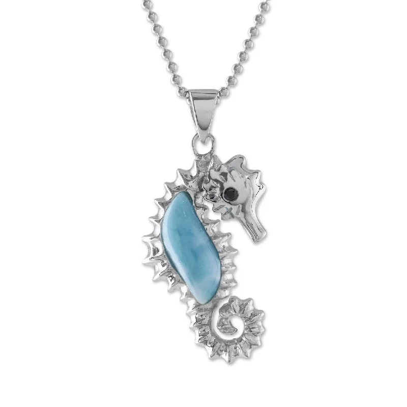 personalized couple necklace-NOVICA Sweet Seahorse, Larimar pendant necklace