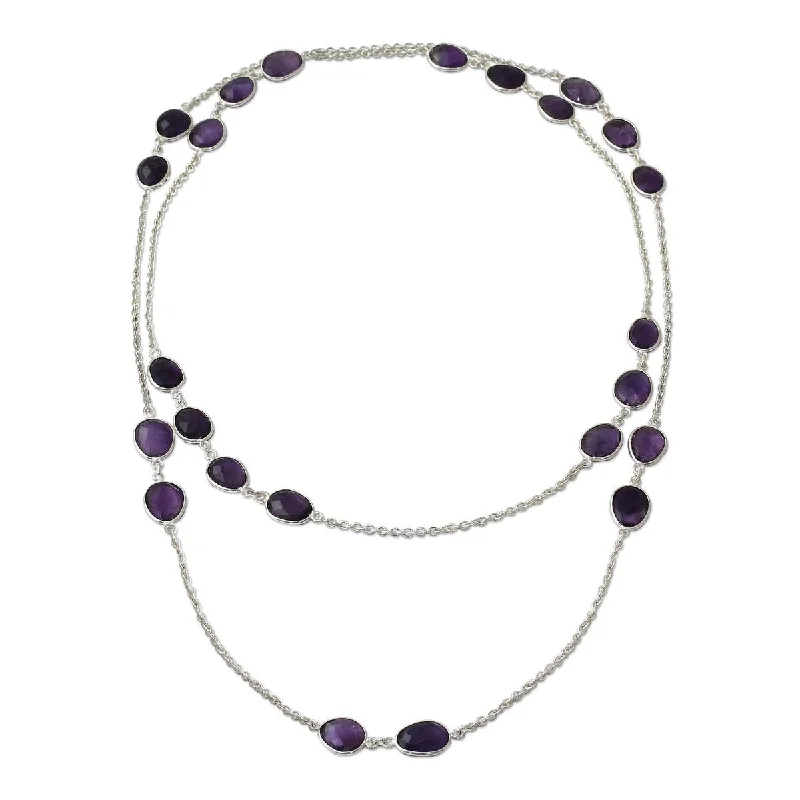 adjustable necklace for women-NOVICA Violet Princess, Amethyst long station necklace