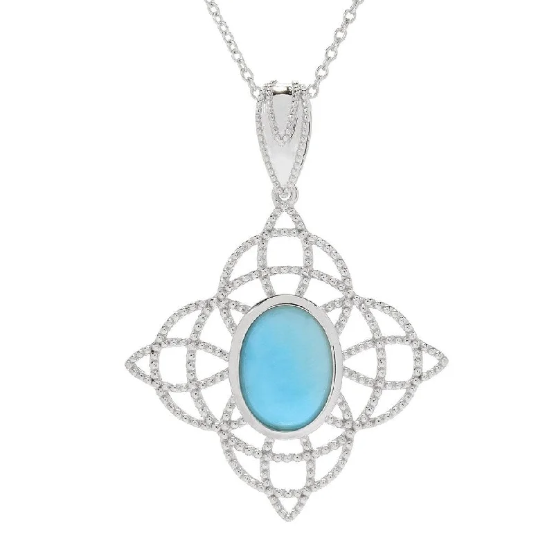 religious pendant necklace-Pinctore Sterling Silver 14 x 10mm Oval Larimar Beaded Pendant w/ Chain