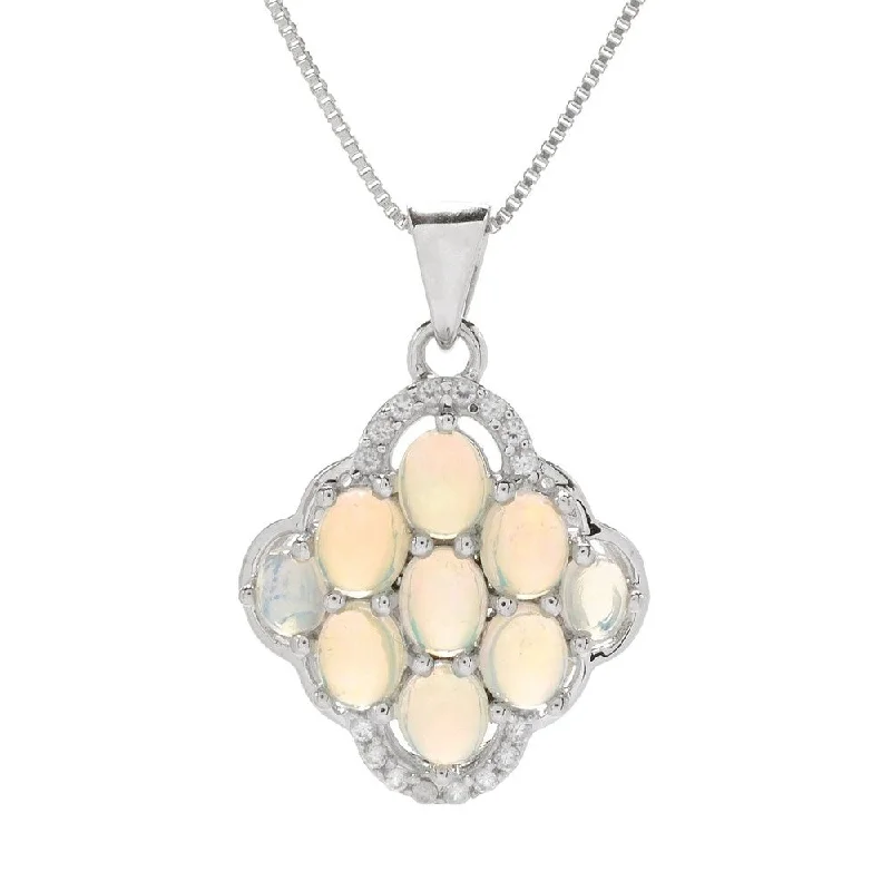 simple gold necklace-Pinctore Sterling Silver Ethiopian Opal & White Zircon Pendant w/ Chain