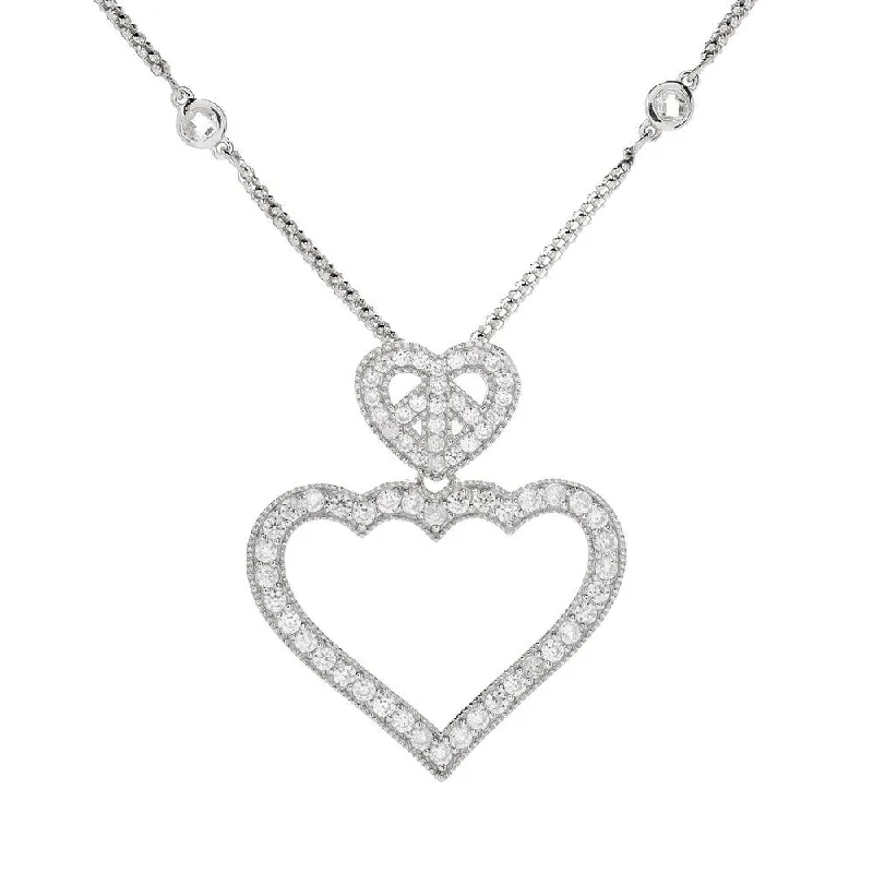 silver wire necklace-Pinctore Sterling Silver White Zircon Heart Pendant