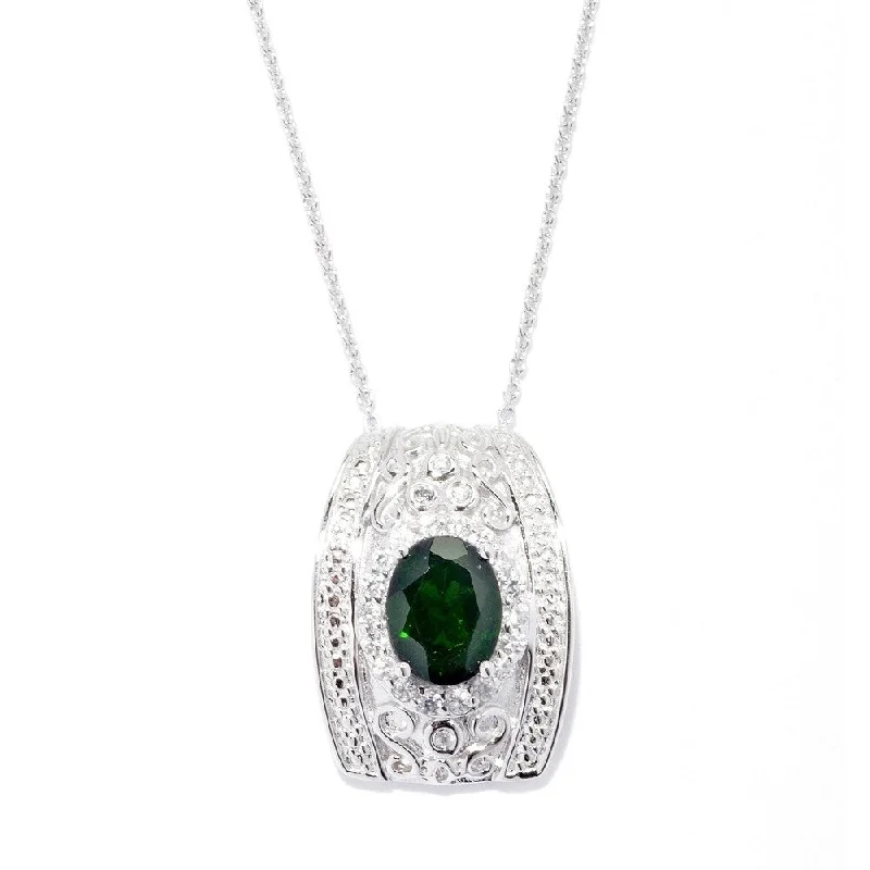 vintage pendant necklace-Platinum o/Silver 2.29ctw Chrome Diopside & White Zircon Filigre Pendant 0.81'L