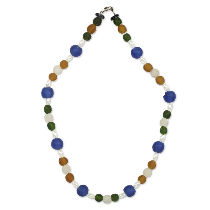 minimalist charm necklace-Recycled Glass Timeless Necklace (Ghana)