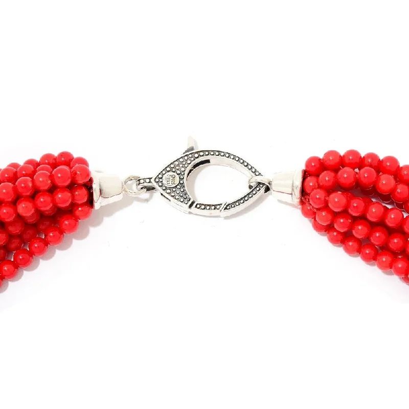 rose gold pendant necklace-Red Coral Multi Strand Beaded Necklace w/ Designer Clasp