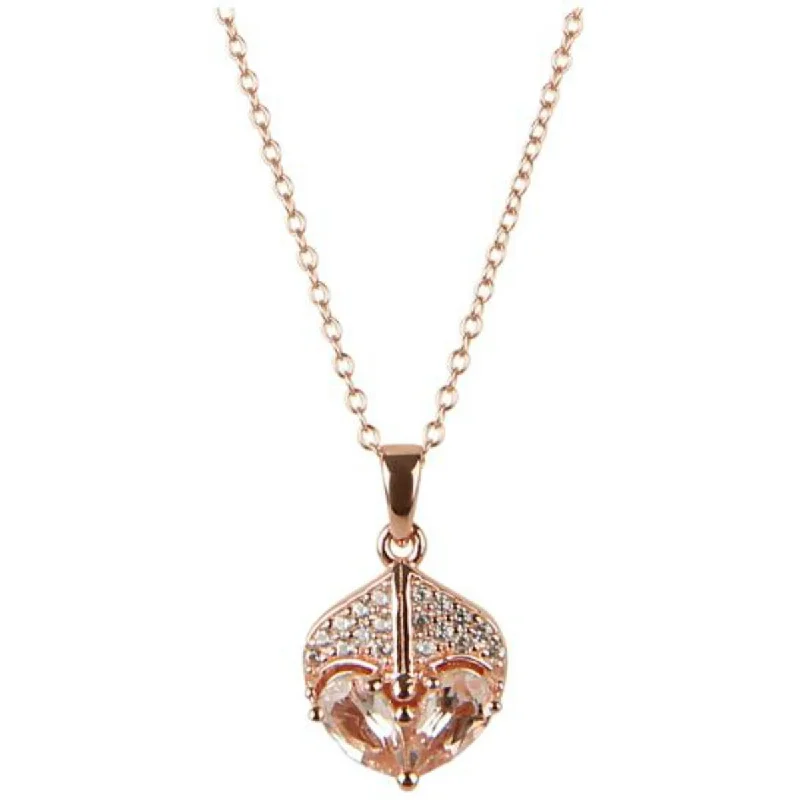 vintage gemstone necklace-Rose Gold Over Sterling Silver Morganite and White Natural Zircon Pendant