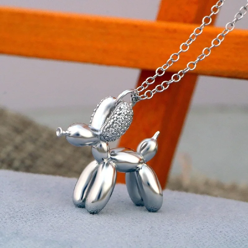 opal pendant necklace-Sterling Silver 1/10ct Diamond Charm Animal Pendant- Dog and Elephant