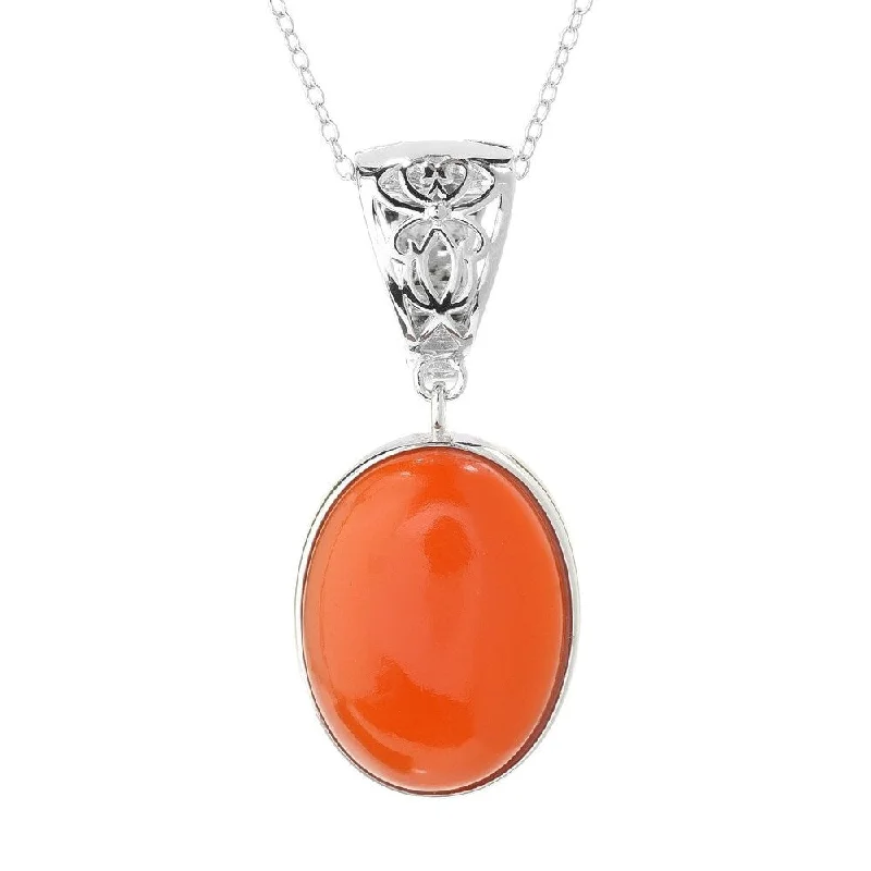 cute heart necklace-Sterling Silver 20 x 15mm Oval Carnelian Enhancer Pendant w/ 18" Chain