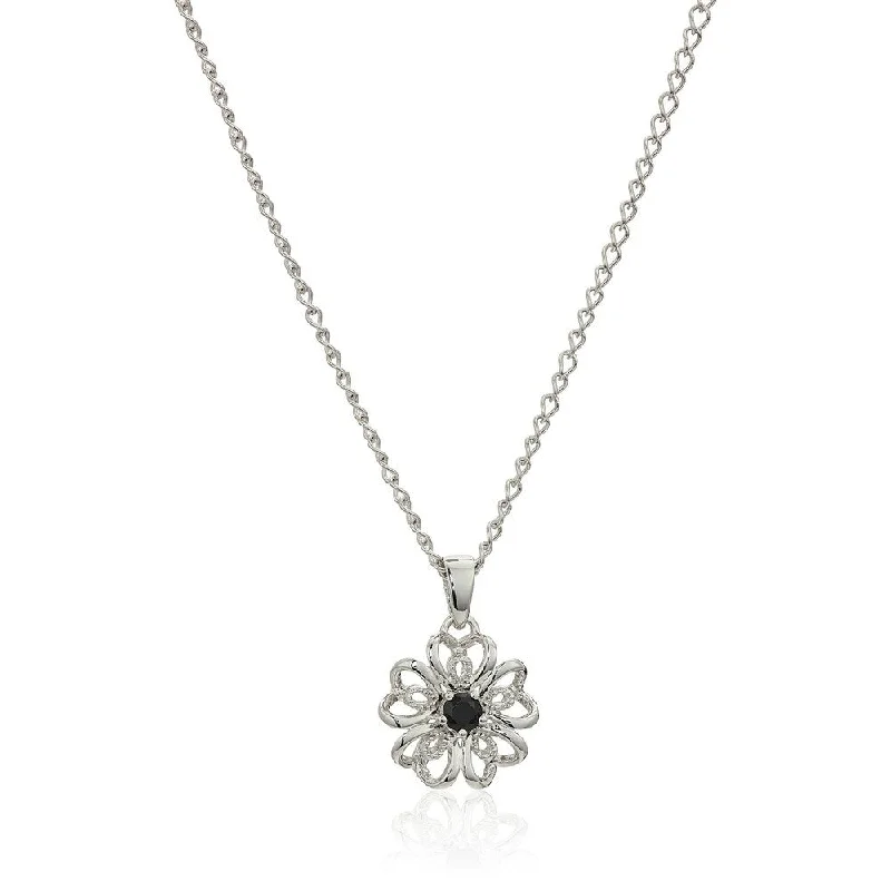 diamond choker necklace-Sterling Silver Black Spinel Flower Pendant Necklace, 18"