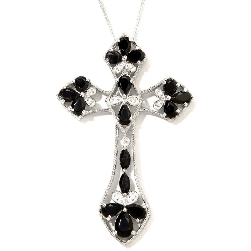 moon pendant necklace-Sterling Silver Black Spinel Gothic Cross Necklace