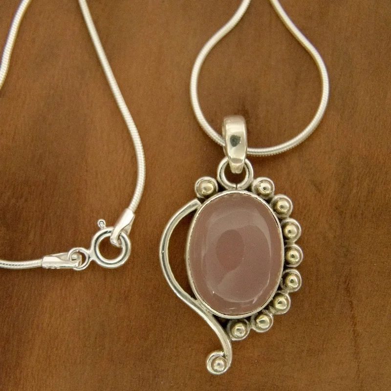 wedding anniversary necklace-Sterling Silver 'Delhi Romance' Rose Quartz Necklace