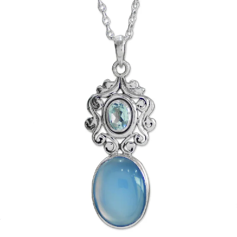 celestial star necklace-Sterling Silver 'Harmonious Blue' Chalcedony Topaz Necklace