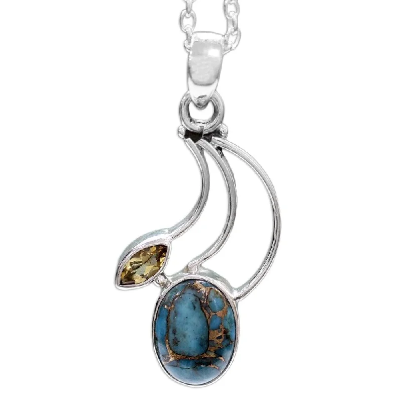 pendant chain necklace-Sterling Silver 'Modern Mystique' Citrine Turquoise Necklace