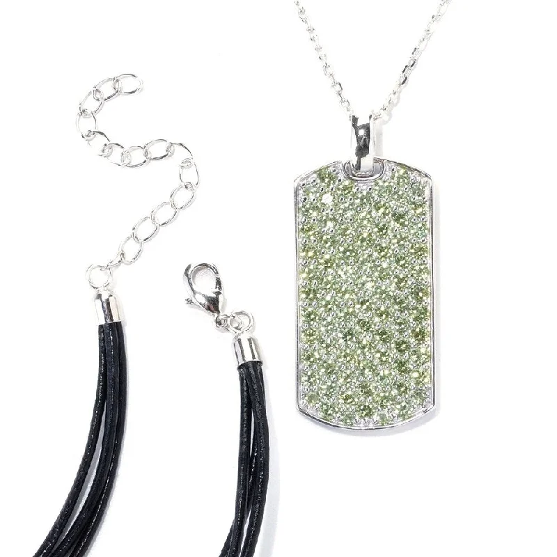 personalized dog tag necklace-Sterling Silver Pave Peridot Necklace with Chain and Cord