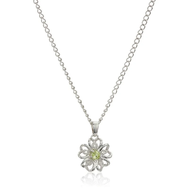 long pendant necklace-Sterling Silver Peridot Flower Pendant Necklace, 18" - Green