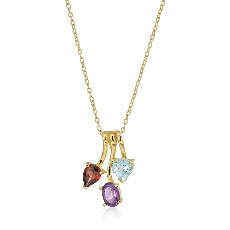 mother’s day necklace-Yellow Gold-plated Silver 2 cttw Garnet, Amethyst, and Blue Topaz Pendant Necklace, 18"