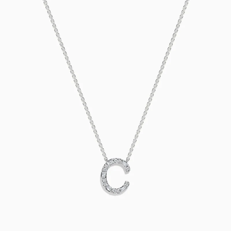 birthstone crystal necklace-14 Karat White Gold Initial "C" Diamond Necklace