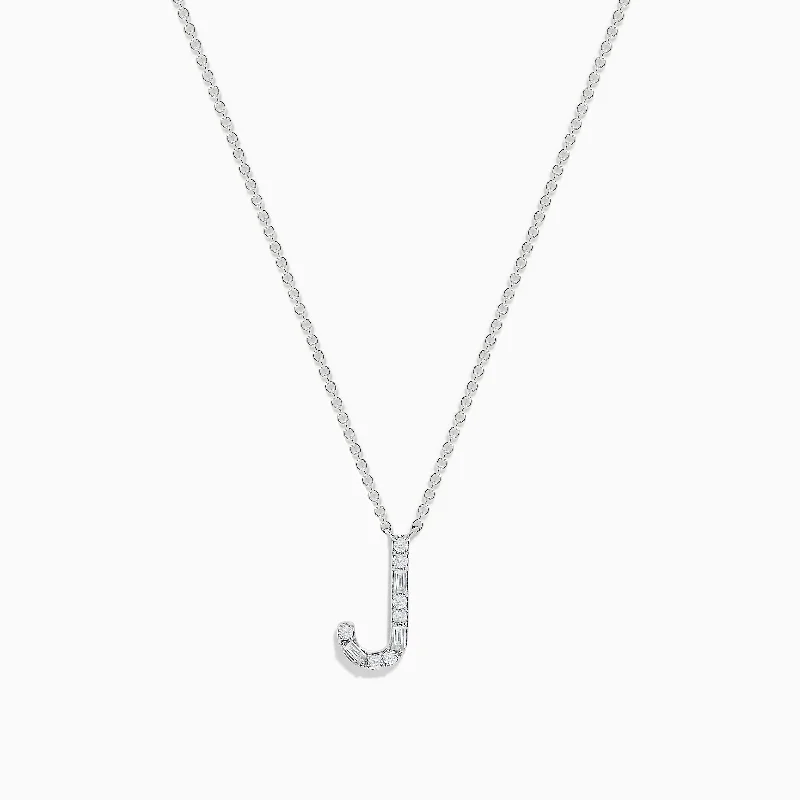 personalized couple necklace-14 Karat White Gold Initial "J" Diamond Necklace