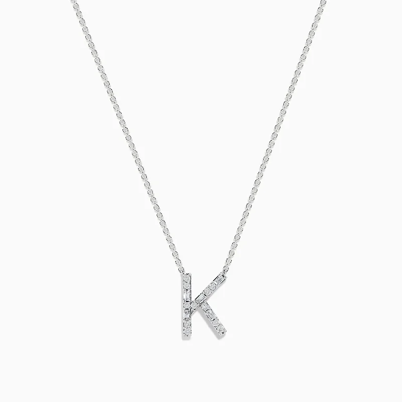 religious pendant necklace-14 Karat White Gold Initial "K" Diamond Necklace