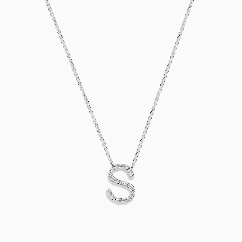 snake chain necklace-14 Karat White Gold Initial "S" Diamond Necklace