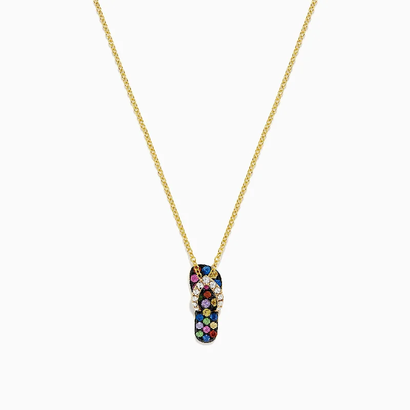 custom necklace for mother-14K Gold Multi Sapphire and Diamond Flip Flop Pendant, 0.53 TCW