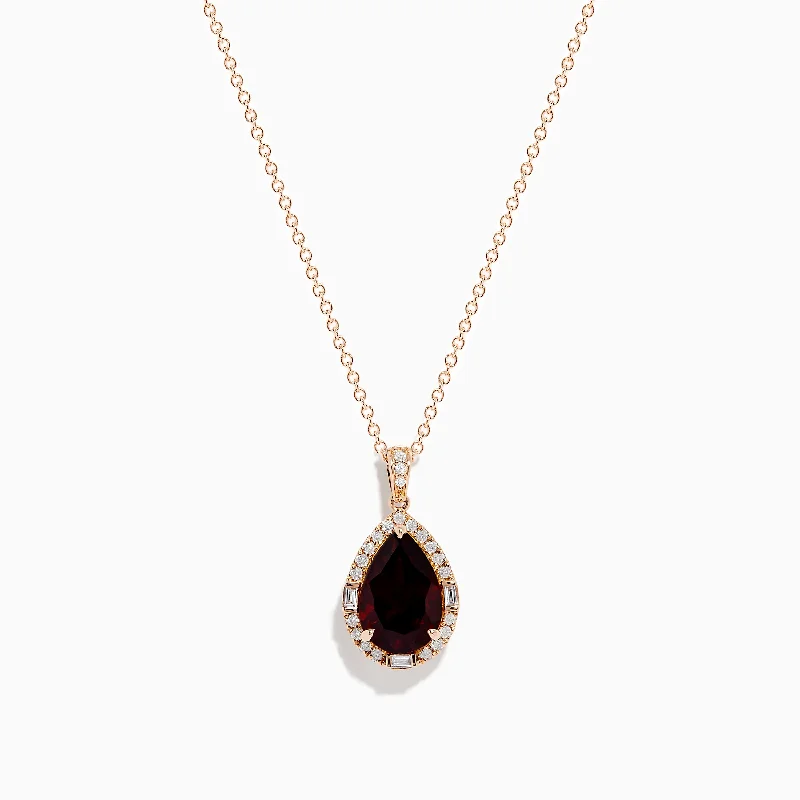 silver heart pendant necklace-14K Rose Gold Garnet and Diamond Pendant