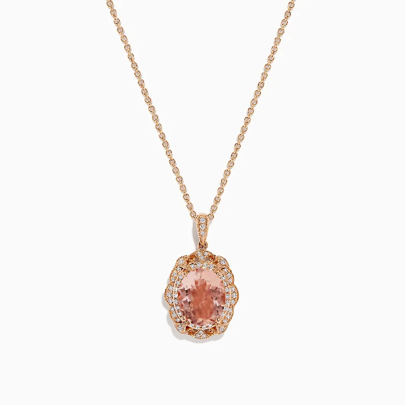 men’s chain necklace-14K Rose Gold Morganite and Diamond Pendant