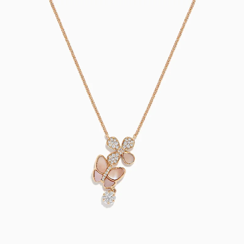 geometric gold necklace-14K Rose Gold Mother of Pearl and Diamond Butterfly Necklace, 0.26 TCW